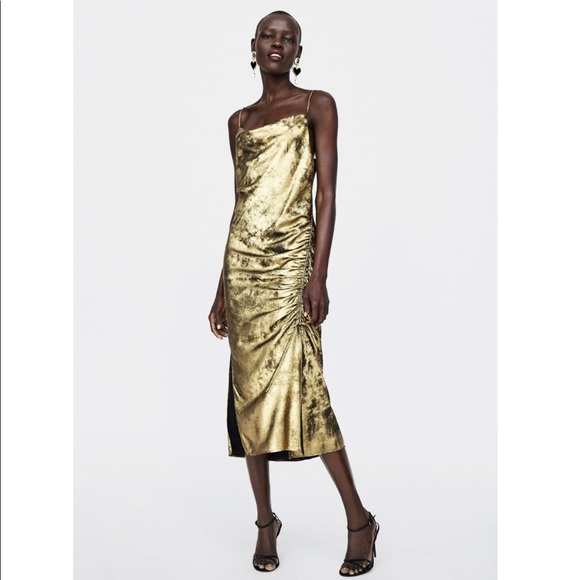 zara gold strappy dress Tied Back Spaghetti Strap Mini Dress main image 1